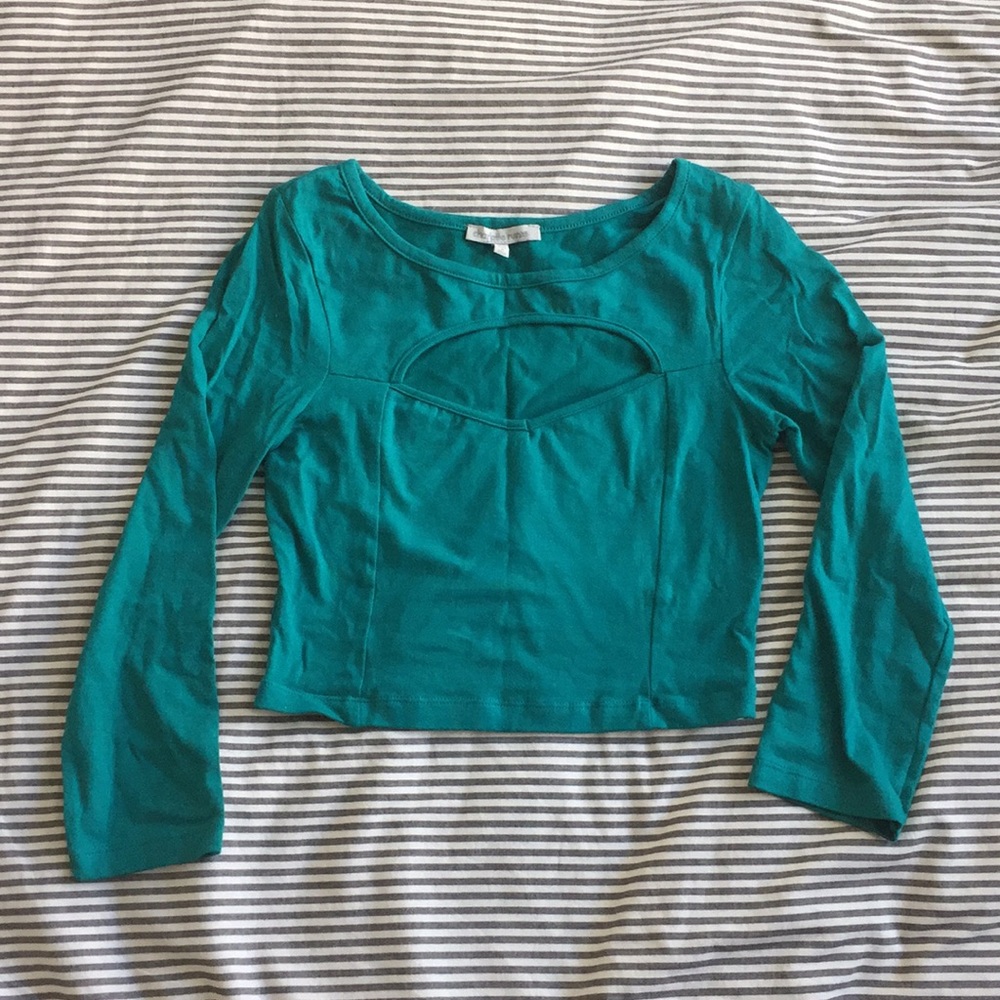 Charlotte Russe Teal Cut Out Long Sleeved Crop Top